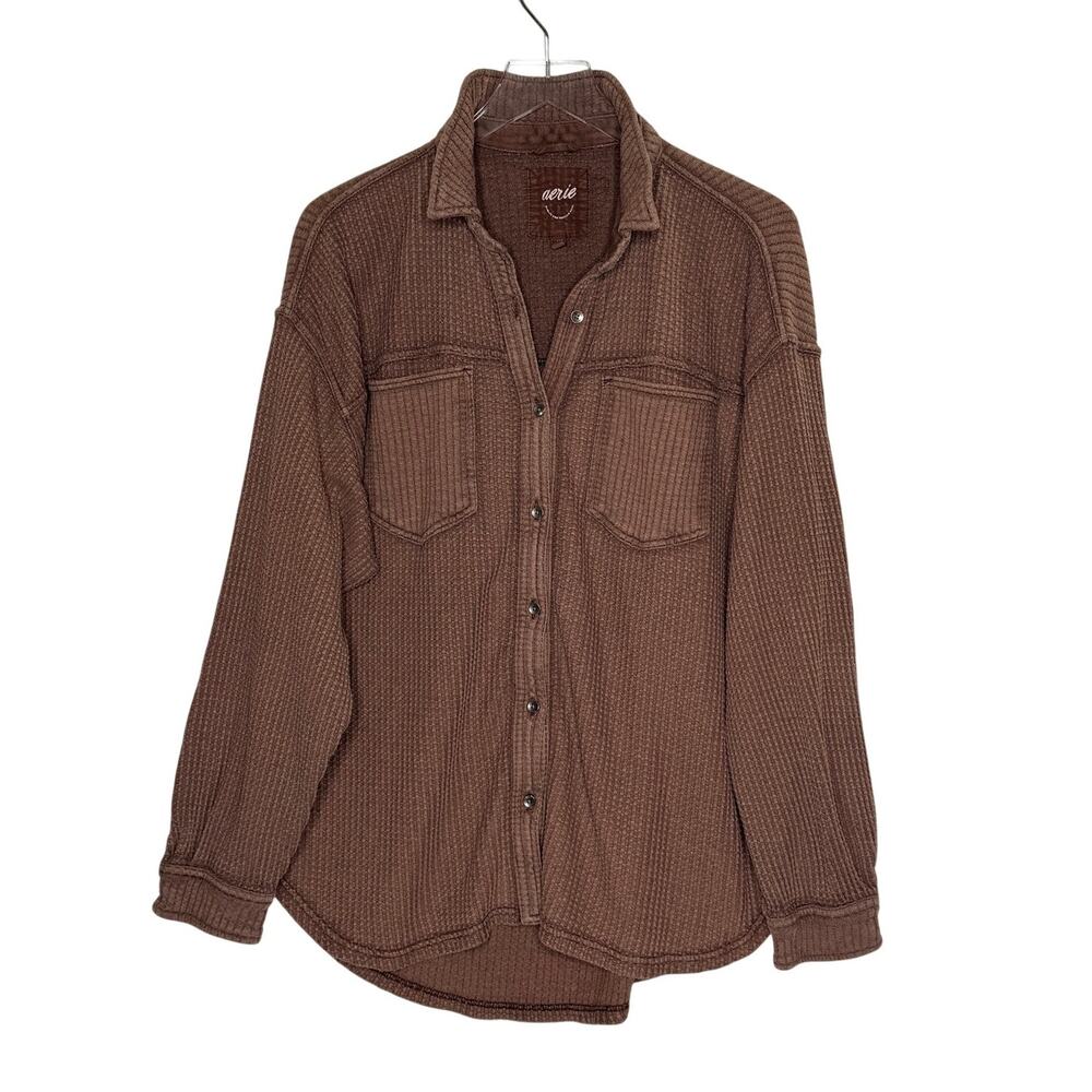 Aerie LumberJane Waffle Shirt L Canyon Sun Brown Oversized Relaxed Autumn